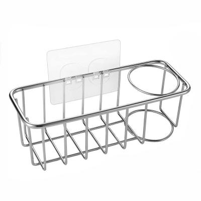 China Viable Kitchen Sink Cart Organizer Sink Suction Basket Adhesive Holder For Non Drilling Sponge Stainless Steel Storage Holders And Racks for sale