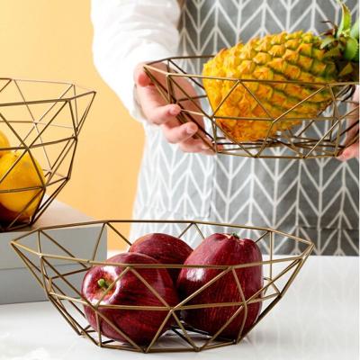 China Gold Multifunctional Storage Bowl Sustainable Metal Round Iron Vegetable Fruit Basket for sale