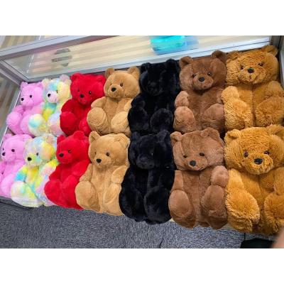 China 2020 Teddy Bear Lovely Animal Slippers Sweat-absorbent One Size Cheap Wholesale Warm Plush Animal Fur Home Slipper Custom Bedroom for sale