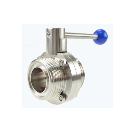 China SMS DN50 SS316L Sanitary Stainless Steel Union Connection Pull Refined Handle Threaded Butterfly Valves for sale