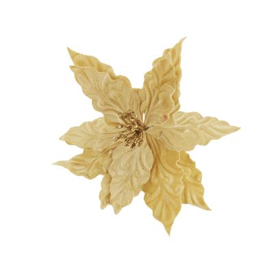 China Handmade Artificial Single Poinsettia Glitter Chirstmas Decor Long Stem Christmas Decorative Flowers For Christmas Decoration for sale