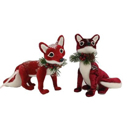 China 2022 America's New Design Christmas Red Fox S/2 Stage Decoration Animal Indoor Natural Handmade Craft for sale