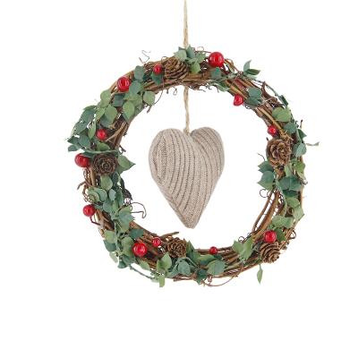 China 2022 New SIHE Amazon Rattan Christmas Wreaths Ornaments Handmade Gift Christmas Wreath With Heart for sale