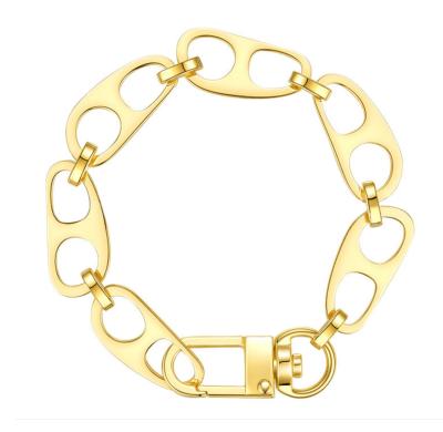 China Hiphop STARLAND Jewelry 18K Gold Plated Hollow Irregular Oval Chain Large Buckle Stainless Steel Bracelet for sale