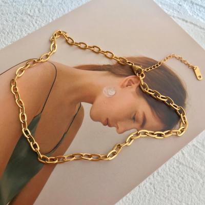 China 2021 Hot Sale TRENDY Hip Hop Stainless Steel 18K Gold Plated Thick Chain Lady Essential Necklace STARLAND Daily Jewelry for sale