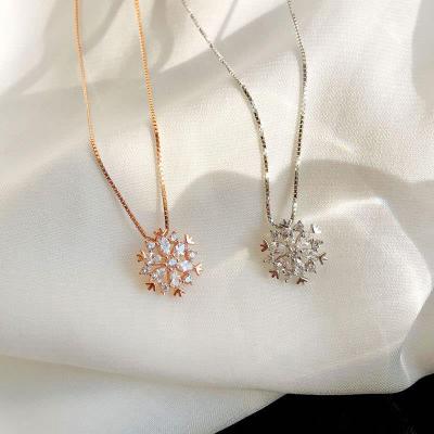 China STARLAND FASHION Jewelry popular s925 sterling silver chain design 18k rose gold snowflakes zircon necklace for CHINA girl for sale