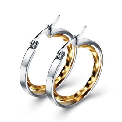 China CLASSIC Elegant Two Color Stainless Steel Gold Plated Big Circle Earrings Women STARLAND Jewelry for sale