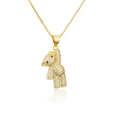 China FASHIONABLE New Design Hip Hop Pendant Necklace 18k Gold Plated Brass With Full Zircon Cute Bear Necklace Jewelry For Women for sale