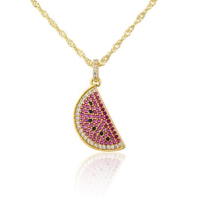 China Exquisite Newcomer TREND Candy Fashion Jewelry and Cute Semicircular Watermelon Color Zircon Pendant Necklace for Women for sale