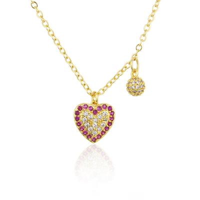 China TRENDY Color Matching Zircon Heart Love Heart Jewelry Fashion Chains Necklace Jewelry Pendant Soft Gold Plated Gift for sale