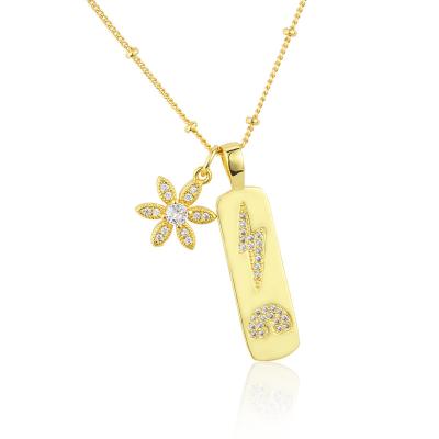 China Flower Lightning Rainbow Zircon Tag Small Square Fashion Jewelry Gift High Quality Element FASHIONABLE Exquisite Gold Plated Necklace for sale