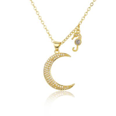 China New Design Trendy Sweet Little Moon Seahorse Zircon Necklace Gold Plated Mix And Match Style Fashion Jewelry Gift for sale