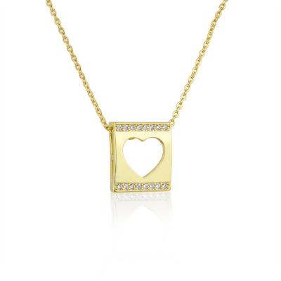 China New Design Fashion Hollow Love Heart Light Square Fashion Style Luxury Necklace For Women Gold Plated Zircon Jewelry Pendant Gift for sale