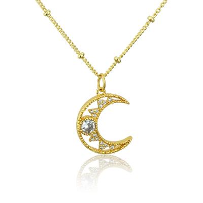 China BSWEET TRENDY New Design Moon Necklace 18k Real Gold Plated Brass With Big Zircon Fashion Jewelry For Women for sale