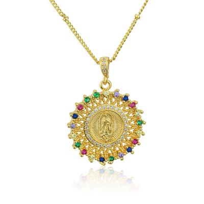 China New Real BSWEET Religious Design Madonna Religious Necklace 18k Gold Plated With Colorful Zircon Fashion Jewelry For Women for sale