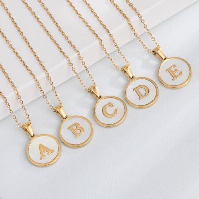 China Fashion Stainless Steel TRENDY Custom Name High Quality Stainless Steel Real Gold Plated Natural Shell Letter Pendant Necklace for sale