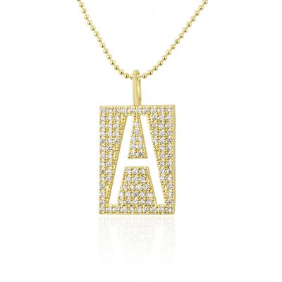 China TRENDY Hip Hop Jewelry Gold Plated Square Zircon A-Z Letter Pendant Necklace Fashion Brass Women's Necklace Chain Choker Gift for sale