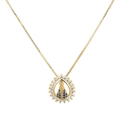 China New Design FASHIONABLE Gold Blue Zircon Pendant Gifts Wedding Bridal Pendant Necklace Women Jewelry Copper And White for sale