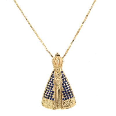 China Handmade Cubic Zirconia Gold Copper Blue Fashion Necklace Pendant Jewelry For Women Gift Party Linda Colar Feminina for sale