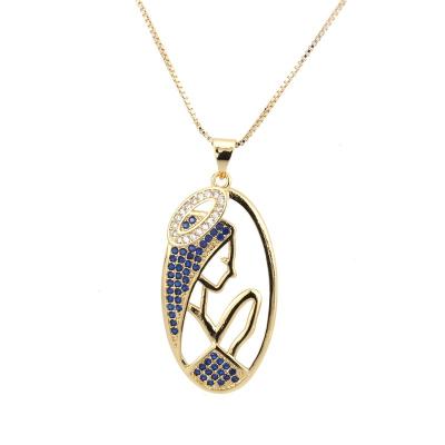 China New Blue&White Oval Classic Zircon Fashion Hollow Fairy Religious Designed Pendant Necklace For Women Gift Birthday for sale