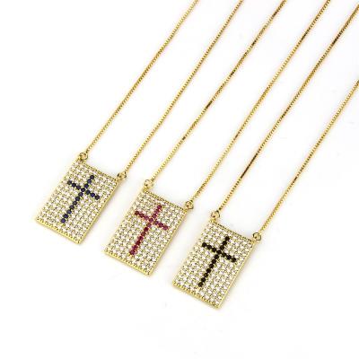 China Europe and America 18k Gold Plated Zircon Necklace Romantic Cross Square Colorful Fashion Jewelry Pendant Exquisite Gift for Women for sale