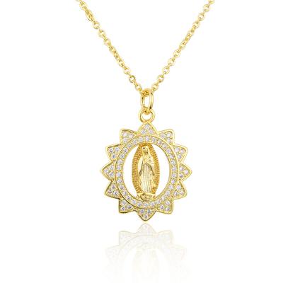 China New FASHIONABLE Design Round Religious Gold Plated Zircon Full Necklace High Quality Pendant For Faith Jewelry Gift for sale