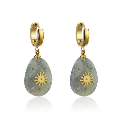 China Trendy Fashion Jewelry Natural Color Candy Stone Crystal Pendant Gold Stainless Steel Earrings Gifts for Women for sale