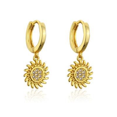 China New Design Hiphop Full Zirconium Dangle Earrings Hip Hop Style Sun Shape 18k Gold Plated Zircon Jewelry For Women for sale