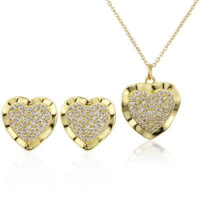 China High Quality Jewelry Set HOT Ins 18k Gold Plated New Design Wrinkled Love Brass Pave Zircon Necklace Fashion Pendant Jewelry Set For Women for sale