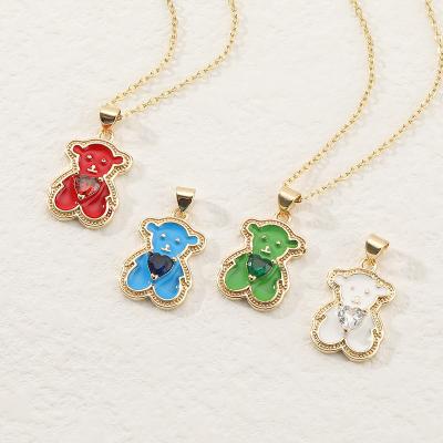 China Fashion Summer Color Luxury Light Enamel Bear Cartoon Necklace 18k Gold Plated Fashion Brass Inlaid Women's Zircon Necklace Jewelry for sale