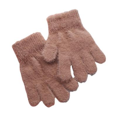 China Hands warm autumn and winter new plush knitted thickened fleece-lined children's gloves solid color gloves for sale