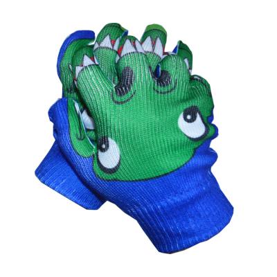 China Comfortable Blue Polyester Fiber Kids Digital Printed T-rex Knitted Gloves for sale