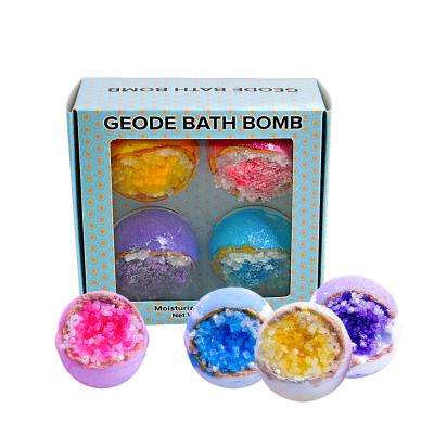 China Moisturize Skin Custom Label Aromantic Fizzy Bomb With Dead Sea Salt Crystal Geode Bath Bomb for sale