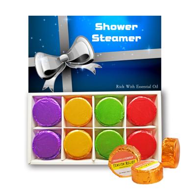 China Custom Natural Shower Bomb Home Hotel Spa Label Aromatic Steam Displacement Shower For Christmas Gift Set Shower Tablet for sale