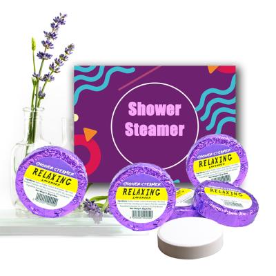 China Hot Selling OEM Hotel Home Bathroom Shower Bomb Scented Shower Tablet Lavender Shower Steamers for sale