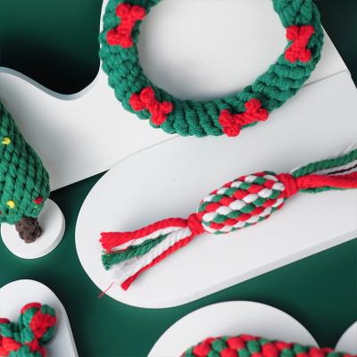 China Best Viable Selling Dog Toy New Fashion Cotton Rope Christmas Tree Color Rope Dog Toy For Christmas On Price for sale