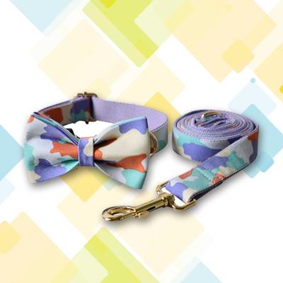 China Padded Cute Printed Puppy Collar Leash Set Small Bowknot Adjustable Pet Dog Collar Leash Walking Lead for sale