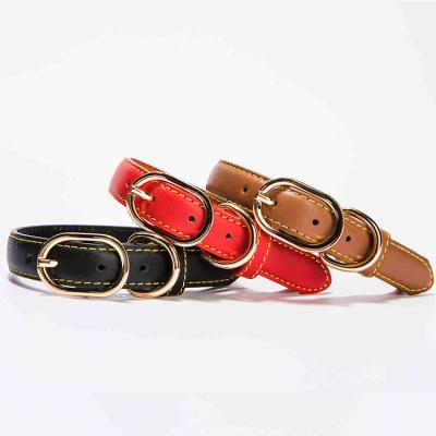 China Real Reflective High Quality Soft Leather Puppy Kitten Cat Collar Small Dog Collar for sale