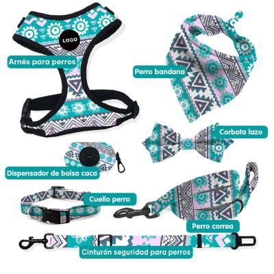 China Dog Accessories Sublimation Reflective Adjustable Dog Harness Set Custom Personalized Pet Supplies 2021 Dog Chest Harness Collar And Leash for sale