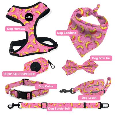 China OEM/ODM Thoughtful Customized Pet Accessories Print Quick Release Polyester Pattern Reflective Reversible Padded Dog Harness Set for sale