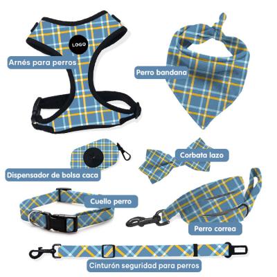 China Padded Pet Supplies Custom Bandana Bandana Harness Dog Leash Set Cloth Dog Collar Whole Dog Set for sale