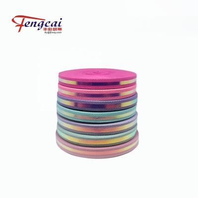 China High Tenacity 12mm Nice Factory Wholesale Colorful Logo Brand Polyester Reflective Webbing Customized Strap for sale