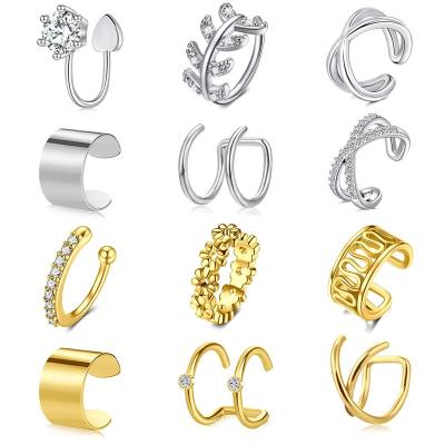 China Wholesale Vintage TRENDY CZ Geometric Shape Luxury Gold Plated Clip On Stainless Steel Minimalist Jewelry For Women Ear Cuff Earrings for sale