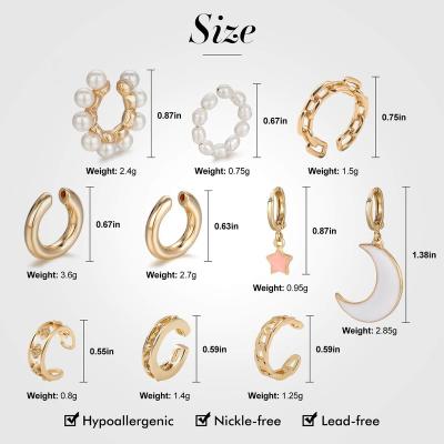 China FASHIONABLE Wholesale Gold Plated Women Minimalist Circles Stick Gold Crescent Moon Star Earring Fashion Cuff For Non Pierced Ear for sale