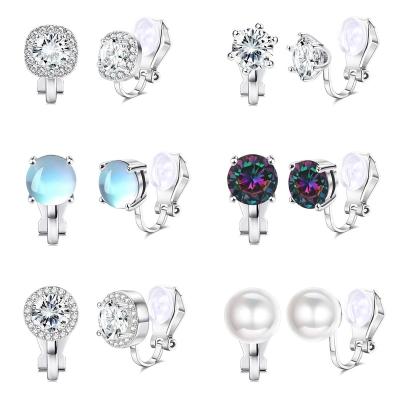 China Fashionable Wholesale Synthetic Blue Jewelry of 925 Sterling Silver Plated Non Piercing Opal Crystal Clips On Stud Earring for sale