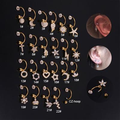 China CLASSIC Steel CZ Circle With Zircon Dangle Ear Tragus Helix Daith Cartilage Rook Piercing Jewelry for sale