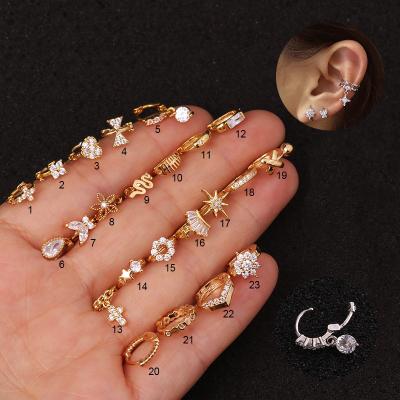 China FASHIONABLE CZ Tiny Round Earring Heart Flower Heart Bow Tragus Circle Helix Helix Rook Cross Ear Piercing Jewelry for sale