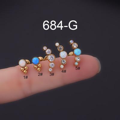 China TRENDY Opal Stone Internal Thread Labret Lip Nose Ear Stud 8mm Stainless Steel Gold Labret Piercing Jewelry for sale