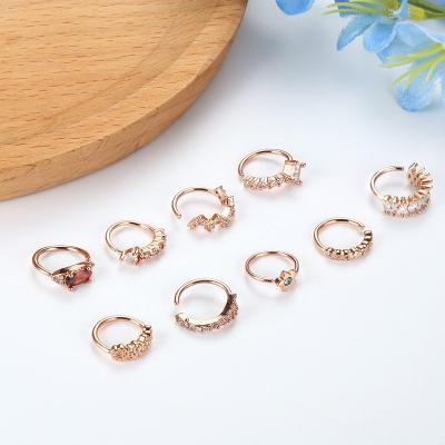 China CLASSIC Ring Clip Nose Lip Ring Diamond Hoop Face Body Non Nose Shape 14/18K Rose Gold Plated Trendy Round Piercing Jewelry For Teen for sale