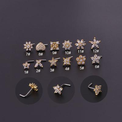 China FASHIONABLE Hot Selling L Shaped Micro Inlaid Zircon Sting Ring Human Body Piercing Earrings CZ Nose Stud Stainless Steel Jewelry for sale